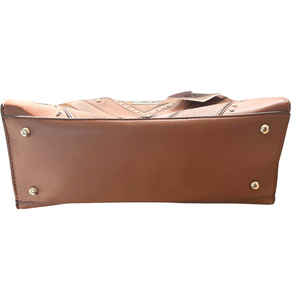 Adrienne Vittadini Shoulder and Cross Body Bag Brown Caramel Leather with Studs - Picture 4 of 4